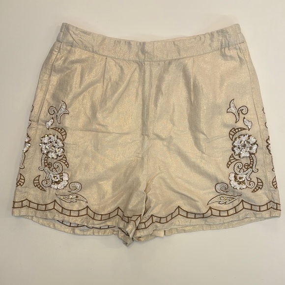 Boston Proper Pants - Boston Proper Women’s High Waist Embroidered Shorts Sz 8 Sequins Bohemian